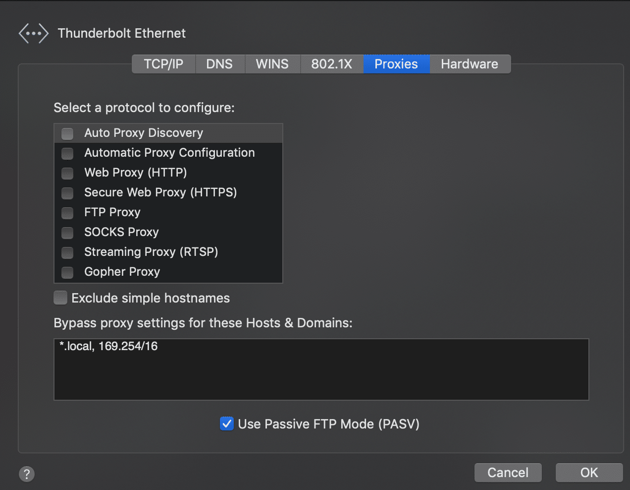 Proxy -Optionen Mac
