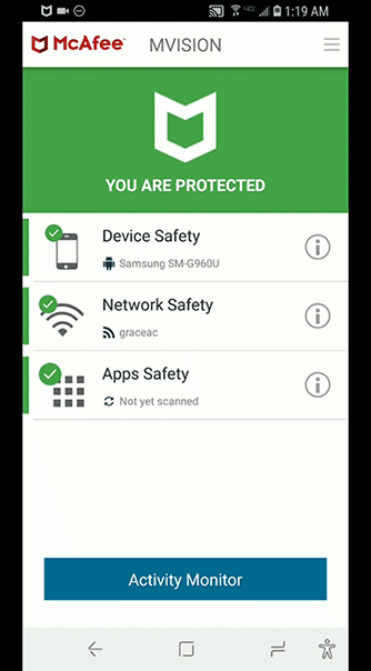 McAfee mobile app features