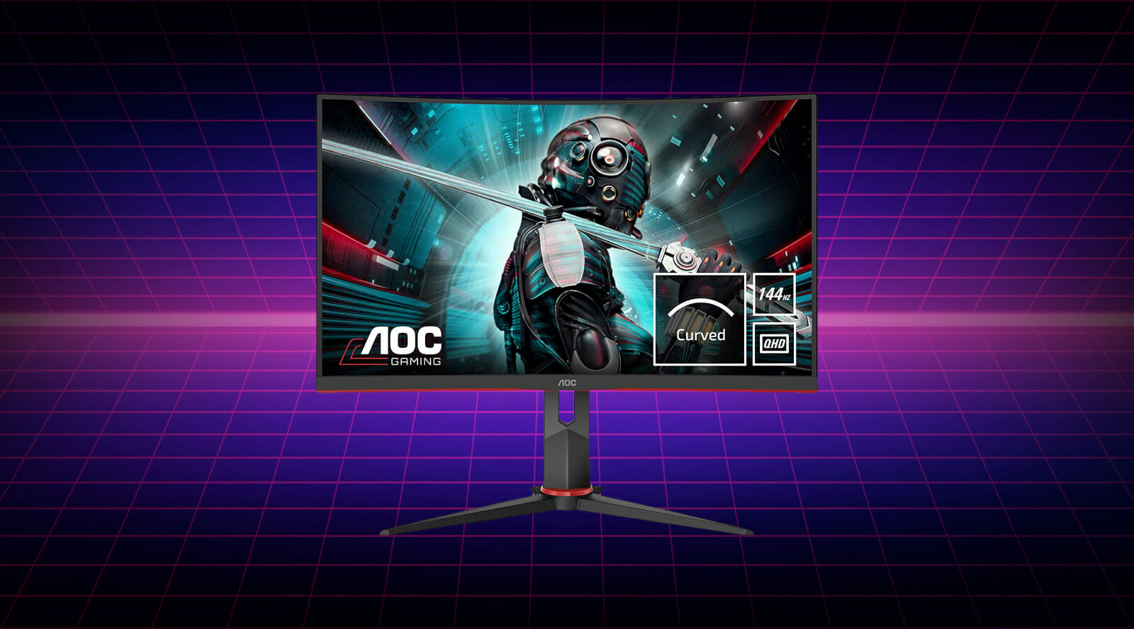 Purple black AOC monitor