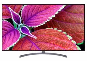 Nanocell TV with pink leaves as a background