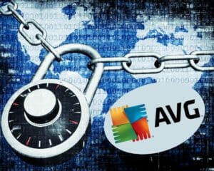 avg logo and lock pad on a chain