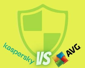 Kaspersky and AVG logos by the shield