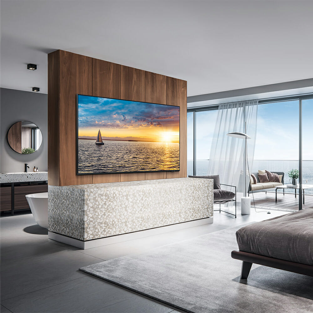 A big TV in a living room