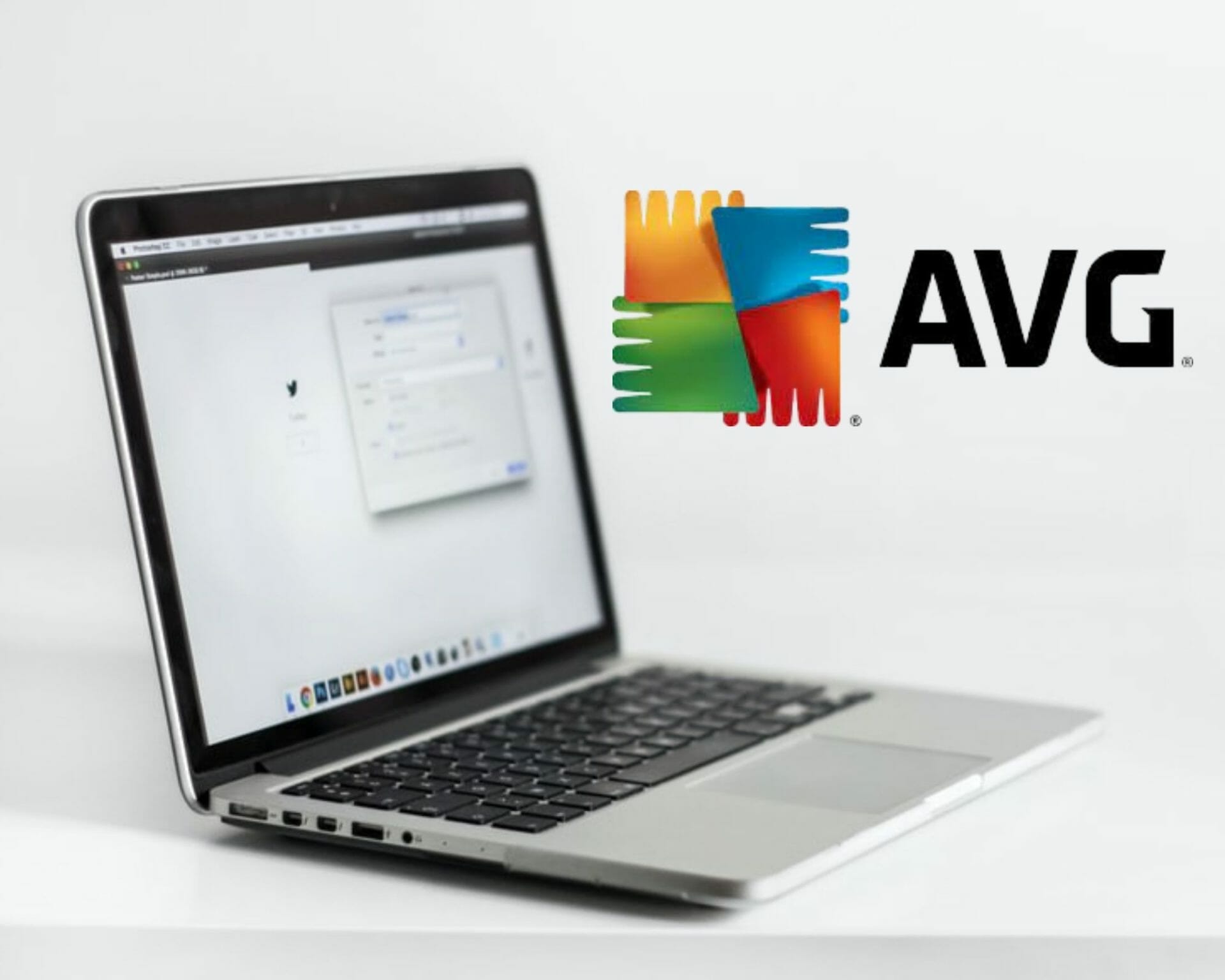 AVG logo next to the opened laptop