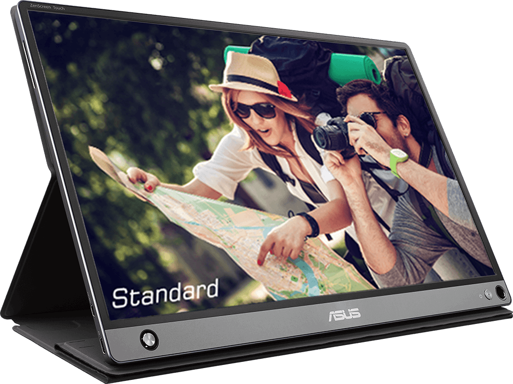 Asus portable monitor with two people in the nature as a background