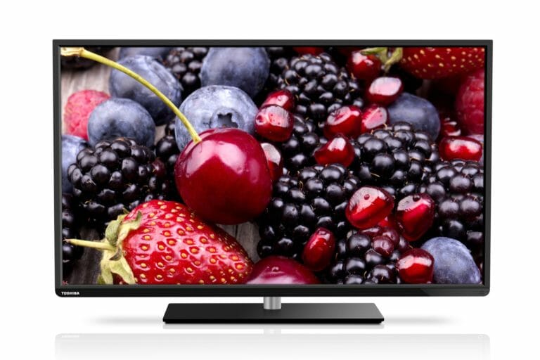 Toshiba TV with different fruits as a wallpaper