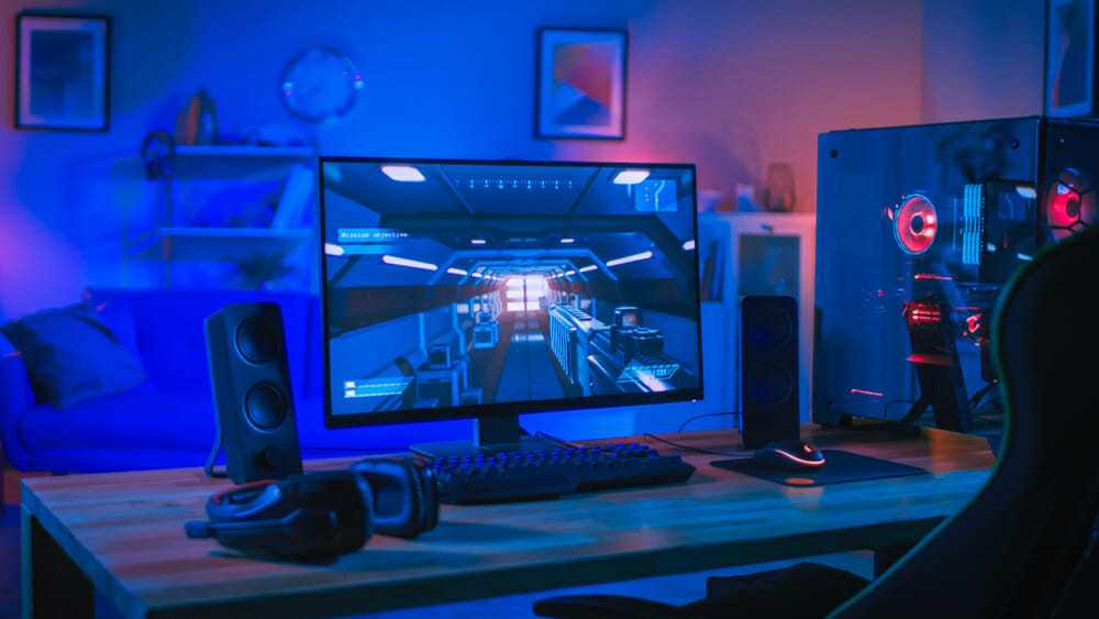 Gaming room with a monitor