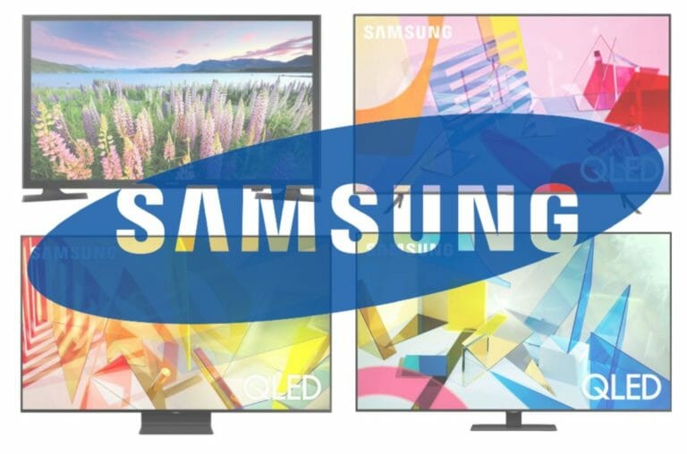 Samsung logo and 4 TV models