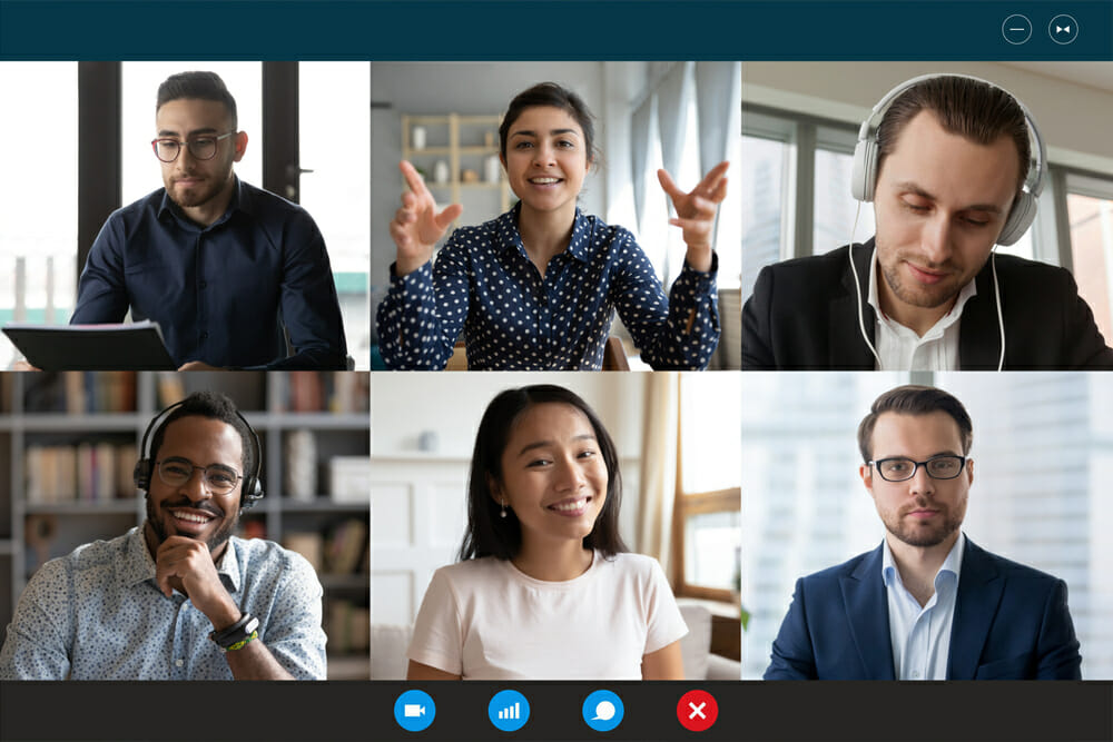Six people talking through skype