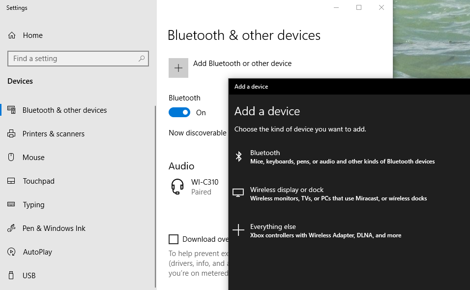 Windows 10 Bluetooth settings