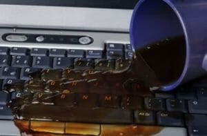 spilled coffee on a keyboard