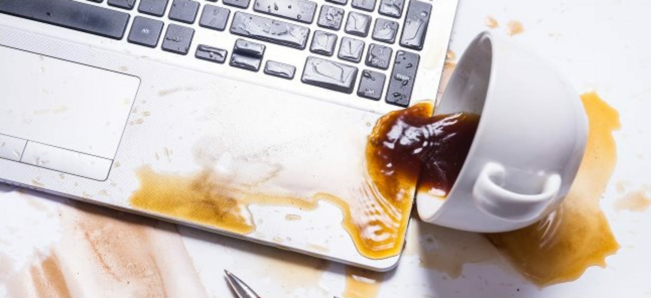 spilled coffee on a laptop