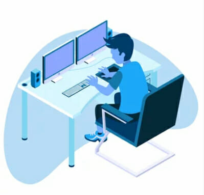 graphic illustration of a person working at the desk