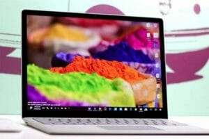 laptop with a multicolored wallpaper