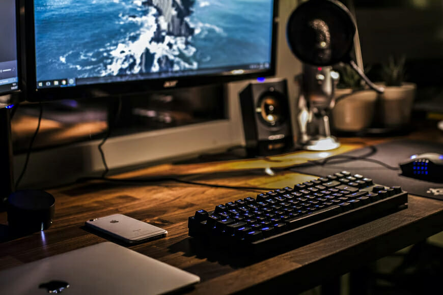 monitor and keyboard on the desk