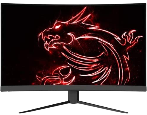 a monitor with dragon graphic design on the screen
