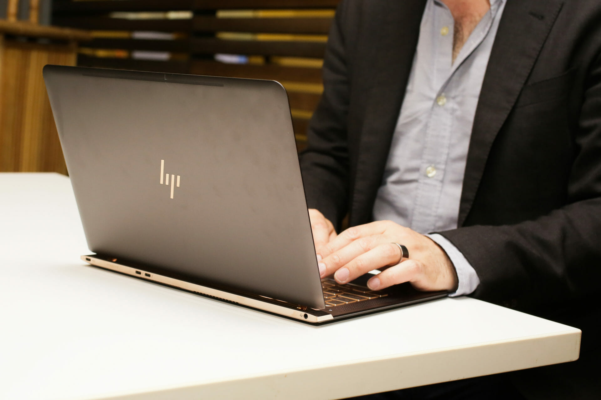 man using a hp laptop