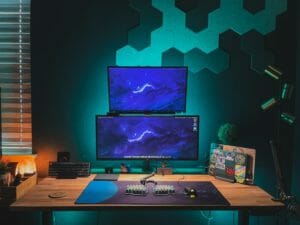 two monitors in the gaming room