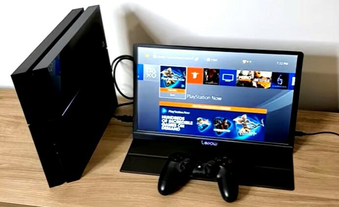 gaming setup on portable monitor