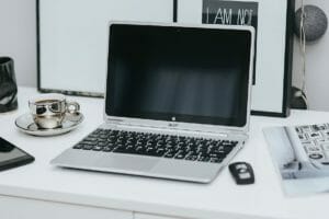 laptop in workspace