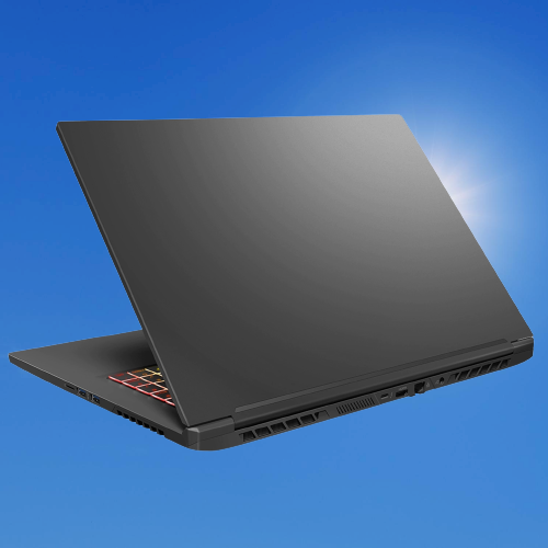 black laptop on the blue background