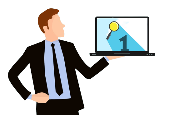 graphic illustration of a person holding laptop with number 1 on the screen
