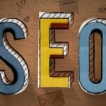 SEO notice with graphic icons in the background
