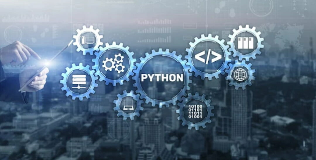 Python and icons graphic illustration