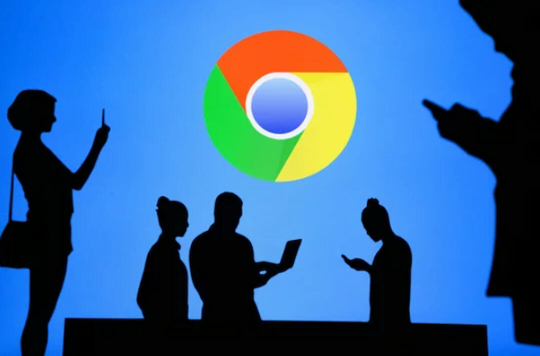 chrome logo and the silhouettes of people with devices