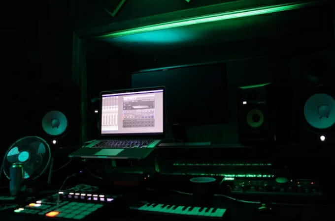 laptop in the music studio