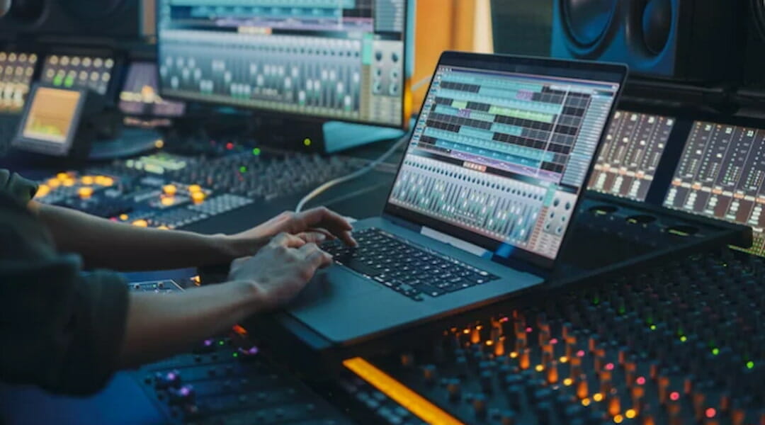 a person using laptop in the studio