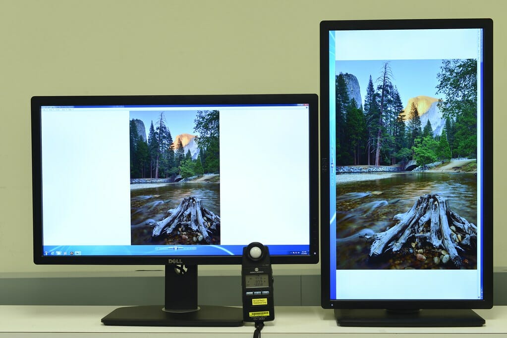 Two monitors, one vertical monitors