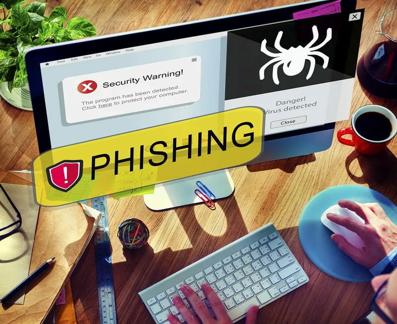 phishing alert on the monitor screen
