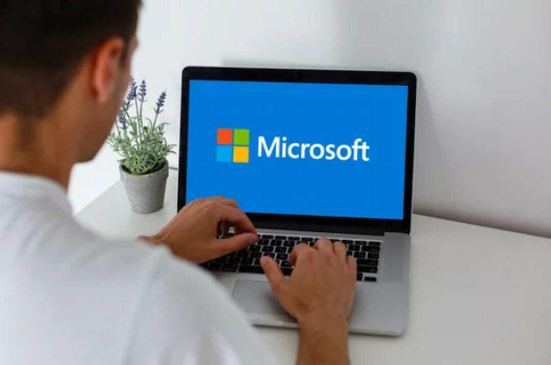 Microsoft logo on the laptop screen