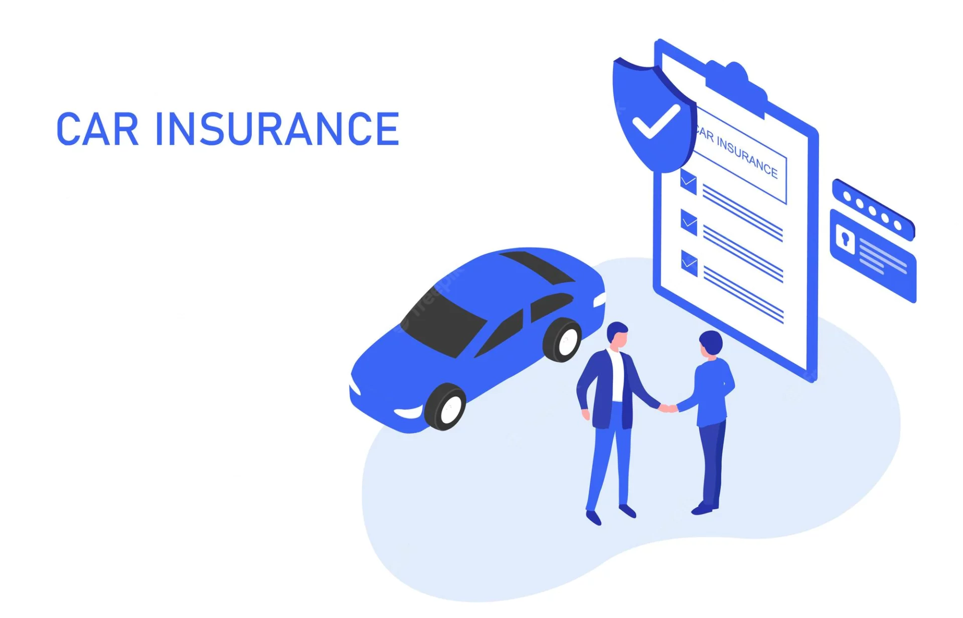 Car insurance cartooned with men shaking hands
