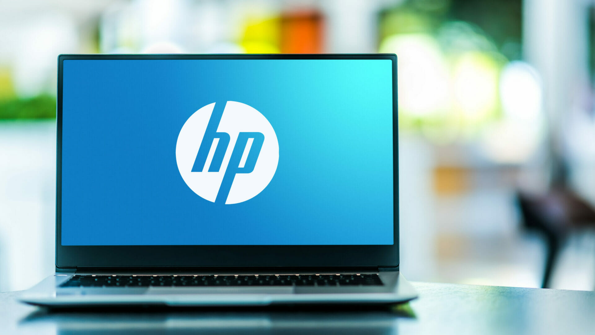 Laptop with an image of HP